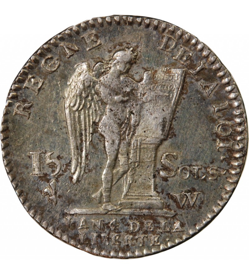 LOUIS XVI, CONSTITUTION - 15 SOLS  ARGENT 1792 W LILLE