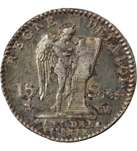 LOUIS XVI, CONSTITUTION - 15 SOLS  ARGENT 1792 W LILLE