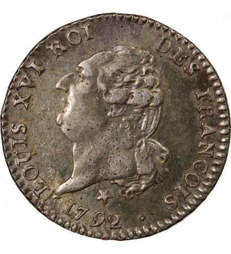 LOUIS XVI, CONSTITUTION - 15 SOLS  ARGENT 1792 W LILLE