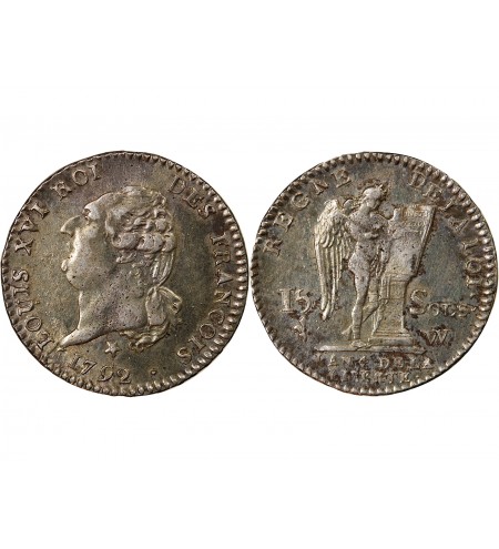 LOUIS XVI, CONSTITUTION - 15 SOLS  ARGENT 1792 W LILLE