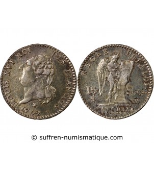 LOUIS XVI, CONSTITUTION - 15 SOLS  ARGENT 1792 W LILLE