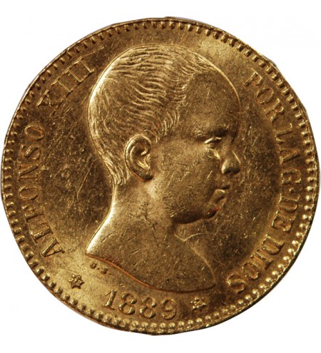ESPAGNE, ALFONSO XIII - 20 PESETAS OR 1889