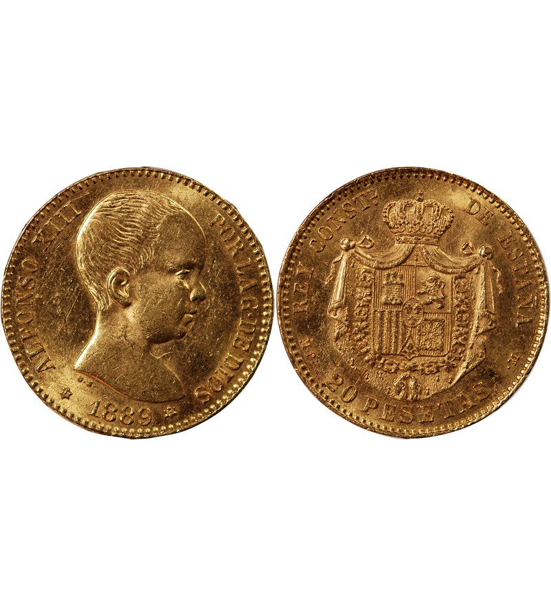 ESPAGNE, ALFONSO XIII - 20 PESETAS OR 1889