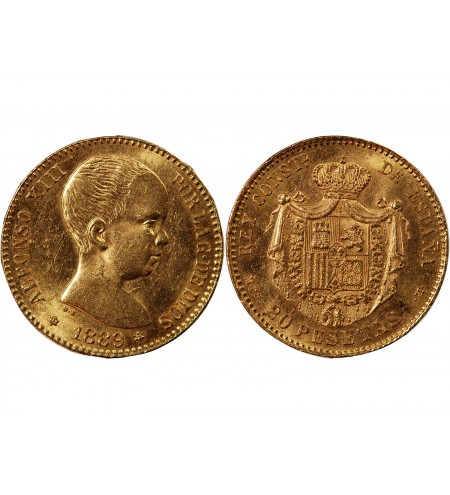 ESPAGNE, ALFONSO XIII - 20 PESETAS OR 1889