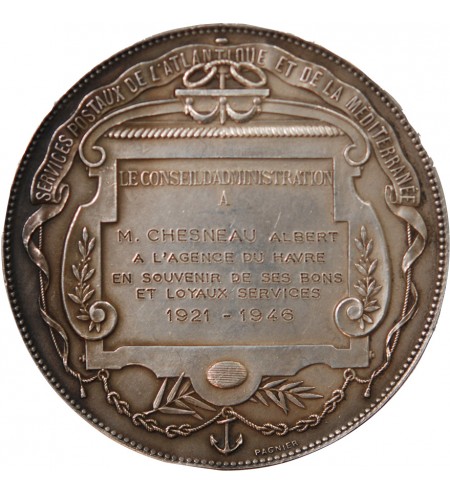 COMPAGNIE GÉNÉRALE TRANSATLANTIQUE – MÉDAILLE ARGENT ATTRIBUÉE EN 1946