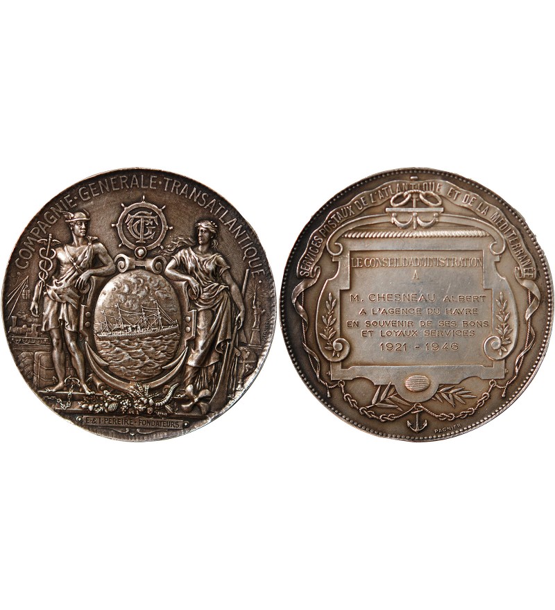 COMPAGNIE GÉNÉRALE TRANSATLANTIQUE – MÉDAILLE ARGENT ATTRIBUÉE EN 1946
