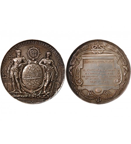 COMPAGNIE GÉNÉRALE TRANSATLANTIQUE – MÉDAILLE ARGENT ATTRIBUÉE EN 1946