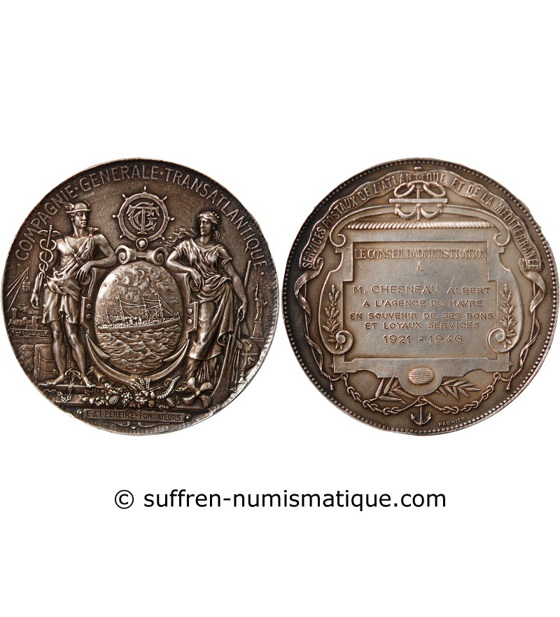 COMPAGNIE GÉNÉRALE TRANSATLANTIQUE – MÉDAILLE ARGENT ATTRIBUÉE EN 1946