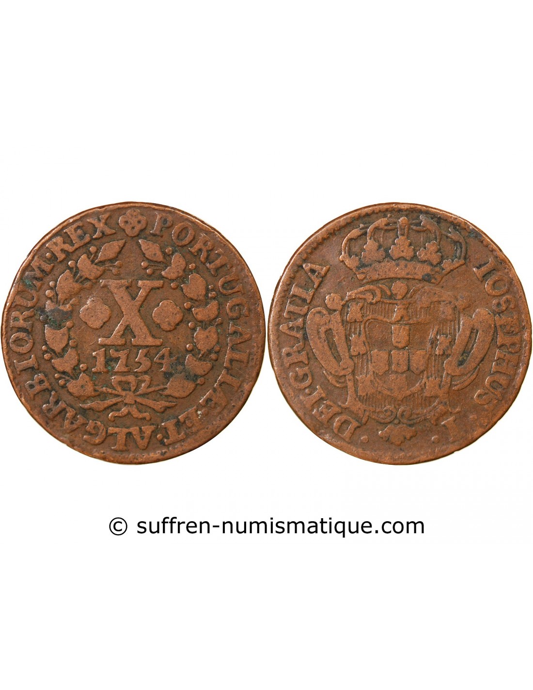 PORTUGAL JOSEPH Ier 10 REIS 1754, Cuivre, Suffren Numismatique