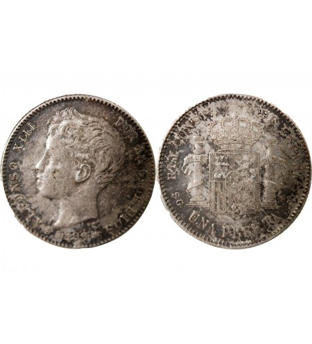 ESPAGNE, ALPHONSE XIII - PESETA ARGENT 1899 SGV