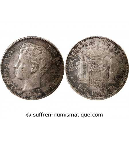 ESPAGNE, ALPHONSE XIII - PESETA ARGENT 1899 SGV