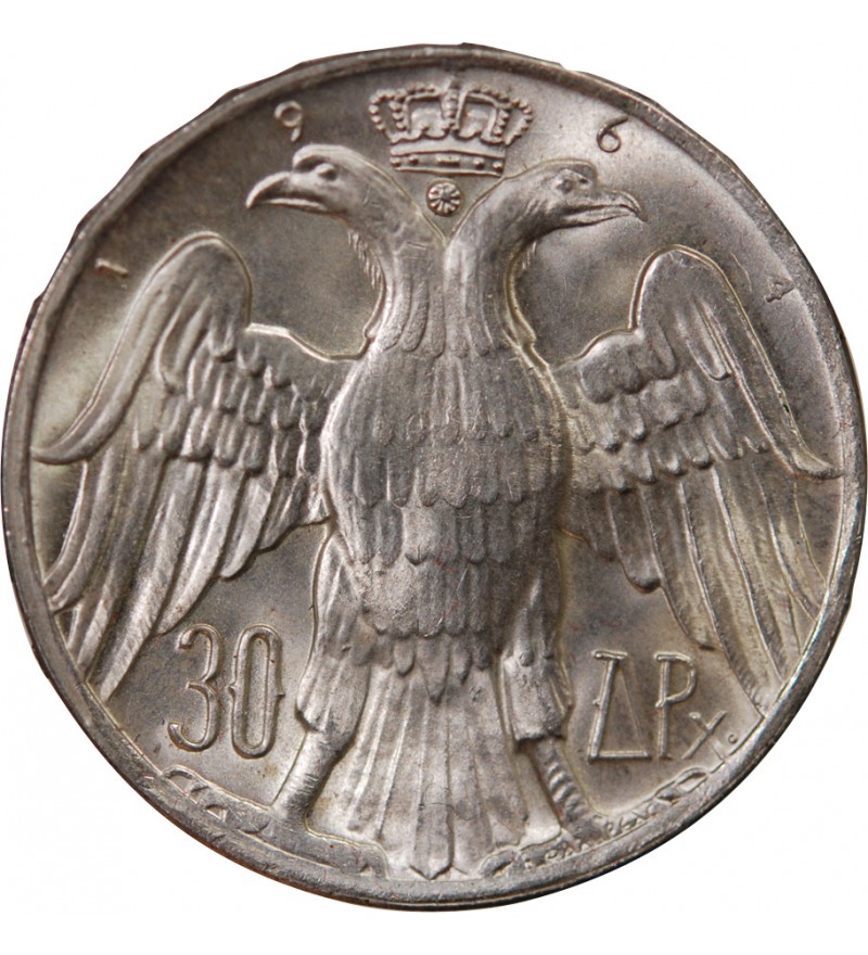 GRÈCE - 30 DRACHME ARGENT 1964 - MARIAGE ROYAL