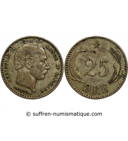 Danemark 25 Ore Christian IX 1874