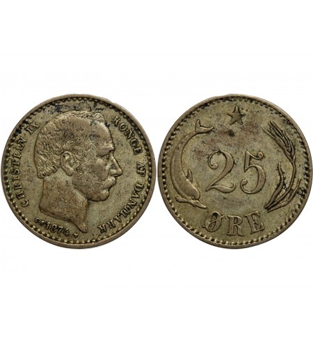 Danemark 25 Ore Christian IX 1874