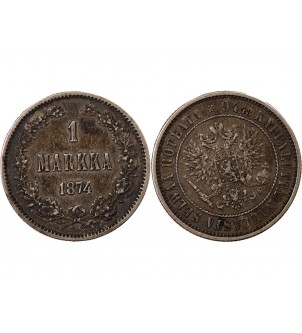 FINLANDE, ALEXANDRE II - 1 MARKKA ARGENT 1874 2