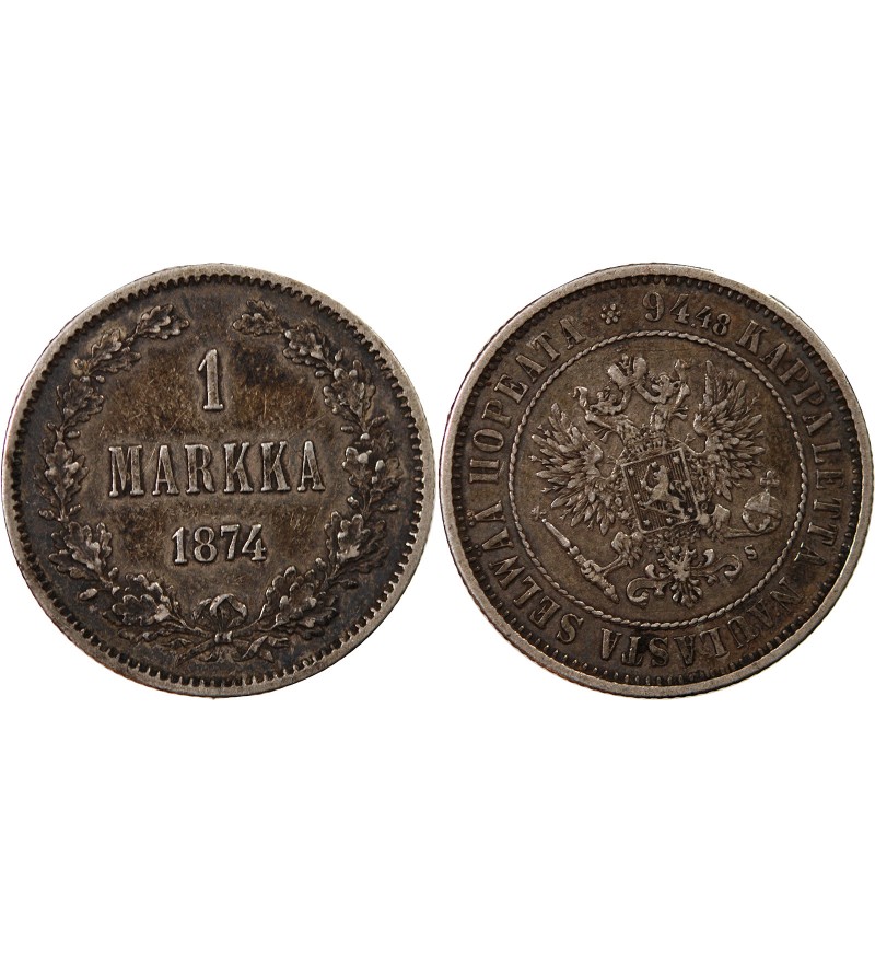 FINLANDE, ALEXANDRE II - 1 MARKKA ARGENT 1874
