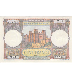 MAROC, BANQUE D'ÉTAT - 100 FRANCS 19/04/1951 - SÉRIE X.44 2
