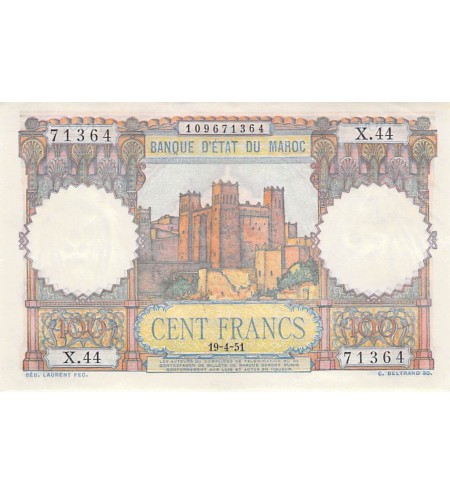 MAROC, BANQUE D'ÉTAT - 100 FRANCS 19/04/1951 - SÉRIE X.44
