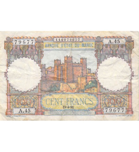 MAROC, BANQUE D'ÉTAT - 100 FRANCS 19/04/1951 - SÉRIE A.45