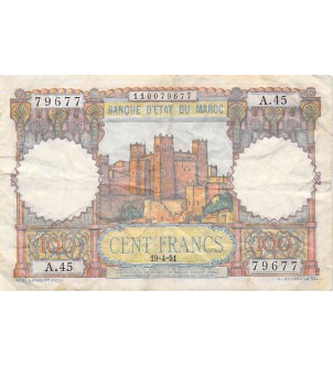 MAROC, BANQUE D'ÉTAT - 100 FRANCS 19/04/1951 - SÉRIE A.45 2