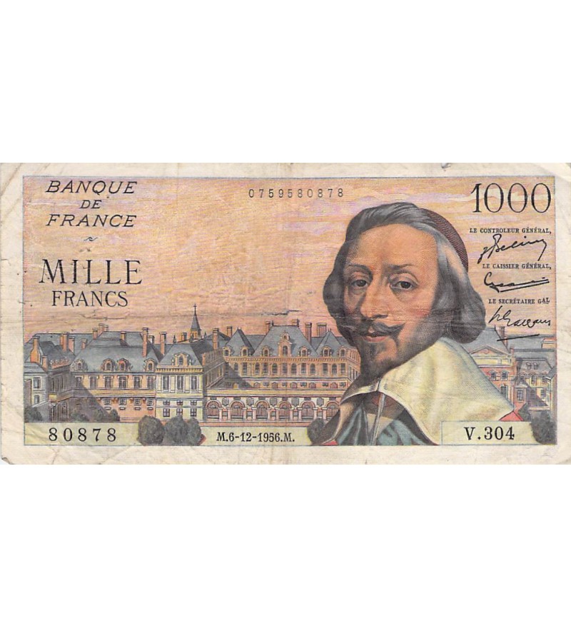 FRANCE, RICHELIEU - 1000 FRANCS 06/12/1956 - SÉRIE V.304