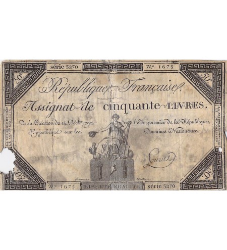 RÉVOLUTION FRANCAISE, ASSIGNAT - 50 LIVRES - LOI DU 14/12/1792 - SÉRIE 3270