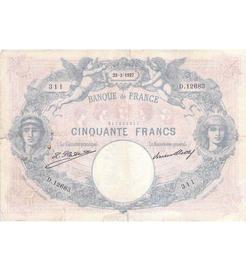 FRANCE - 50 FRANCS BLEU ET ROSE 23/03/1927 - SÉRIE D.12683