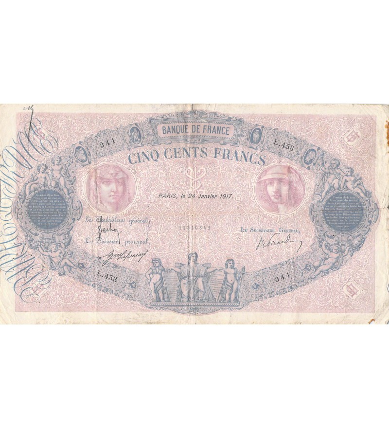 FRANCE - 500 FRANCS BLEU ET ROSE 24/01/1917 - SÉRIE L.453