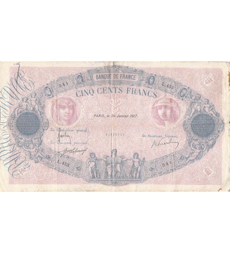 FRANCE - 500 FRANCS BLEU ET ROSE 24/01/1917 - SÉRIE L.453