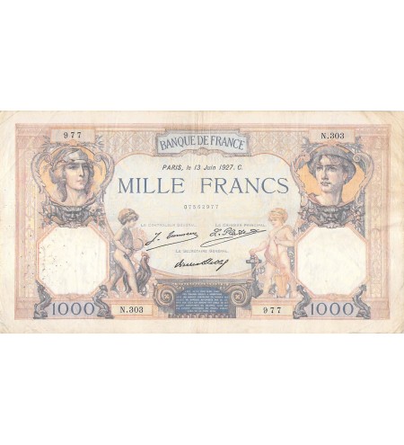FRANCE, CÉRÈS ET MERCURE - 1000 FRANCS 13/06/1927 - SÉRIE N.303