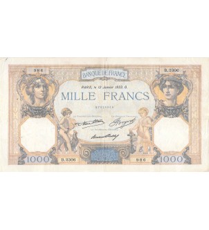 FRANCE, CÉRÈS ET MERCURE - 1000 FRANCS 12/01/1933 - SÉRIE B.2306