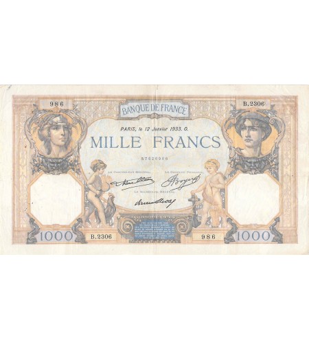 FRANCE, CÉRÈS ET MERCURE - 1000 FRANCS 12/01/1933 - SÉRIE B.2306