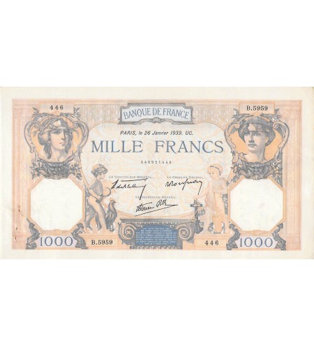 FRANCE, CÉRÈS ET MERCURE - 1000 FRANCS 26/01/1939 - SÉRIE B.5959
