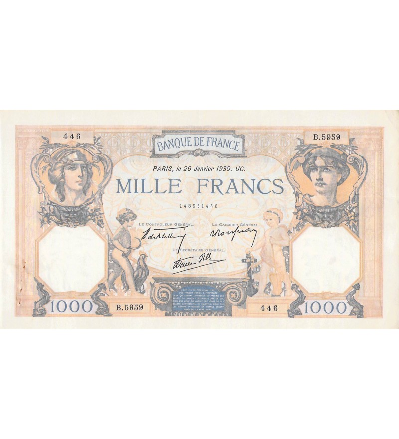 FRANCE, CÉRÈS ET MERCURE - 1000 FRANCS 26/01/1939 - SÉRIE B.5959