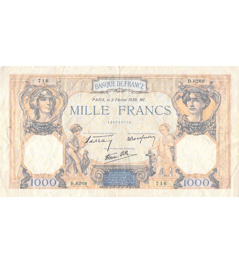 FRANCE, CÉRÈS ET MERCURE - 1000 FRANCS 02/02/1939 - SÉRIE D.6269