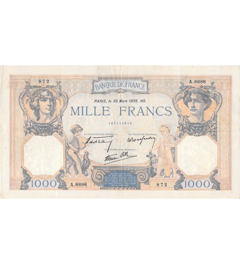 FRANCE, CÉRÈS ET MERCURE - 1000 FRANCS 30/03/1939 - SÉRIE A.6686