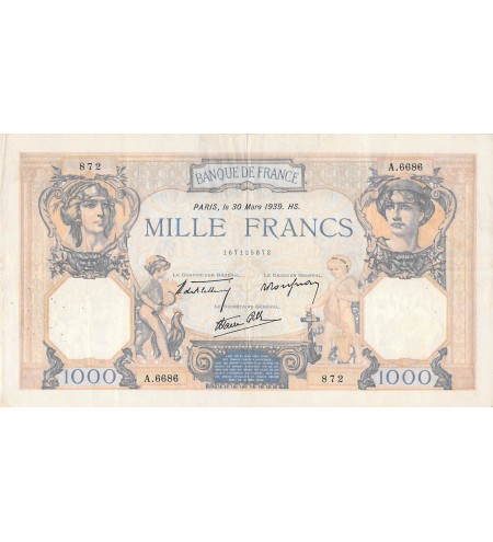 FRANCE, CÉRÈS ET MERCURE - 1000 FRANCS 30/03/1939 - SÉRIE A.6686