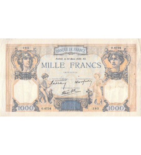 FRANCE, CÉRÈS ET MERCURE - 1000 FRANCS 30/03/1939 - SÉRIE A.6734