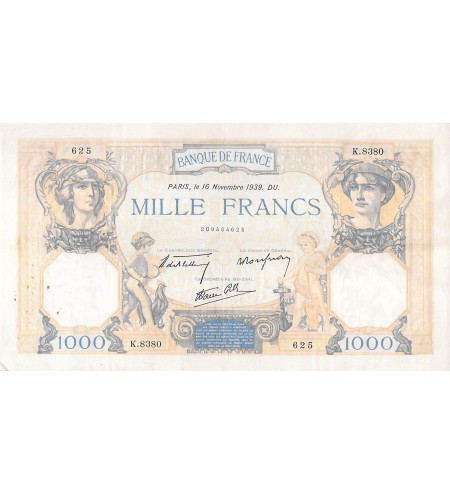 FRANCE, CÉRÈS ET MERCURE - 1000 FRANCS 16/11/1939 - SÉRIE K.8380