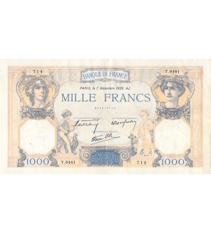 FRANCE, CÉRÈS ET MERCURE - 1000 FRANCS 07/12/1939 - SÉRIE T.8441 2