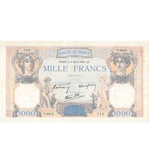 FRANCE, CÉRÈS ET MERCURE - 1000 FRANCS 11/04/1940 - SÉRIE T.9414 2