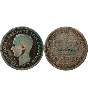 GRECE, GEORGE Ier - 50 LEPTA 1874 2
