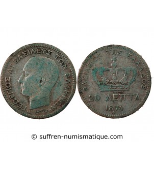 GRECE, GEORGE Ier - 20 LEPTA 1874 A