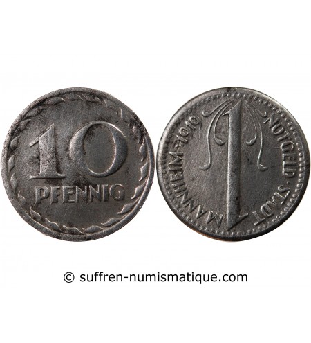 Nécessité, Allemagne, Mannheim - 10 Pfennig 1919