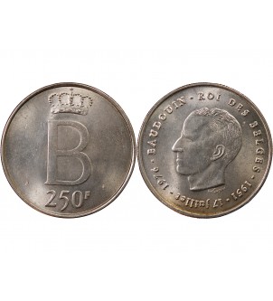BELGIQUE, BAUDOUIN Ier - 250 FRANCS ARGENT 1976 2