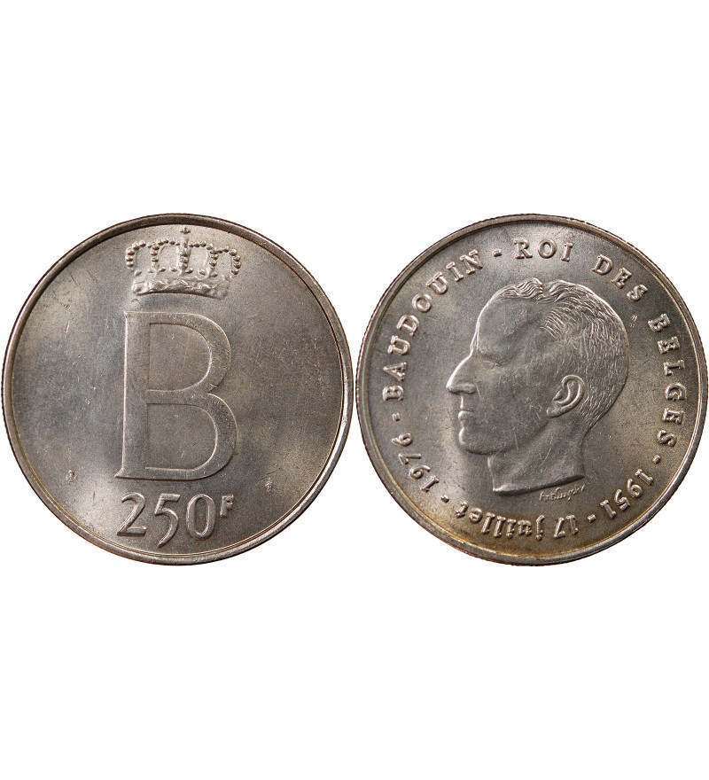 BELGIQUE, BAUDOUIN Ier - 250 FRANCS ARGENT 1976