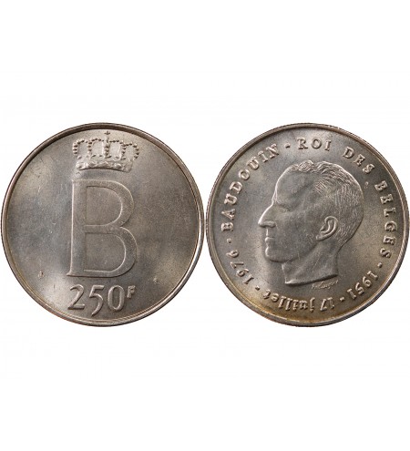 BELGIQUE, BAUDOUIN Ier - 250 FRANCS ARGENT 1976