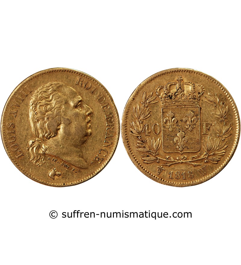 LOUIS XVIII﻿ - 40 FRANCS OR 1818 W LILLE﻿