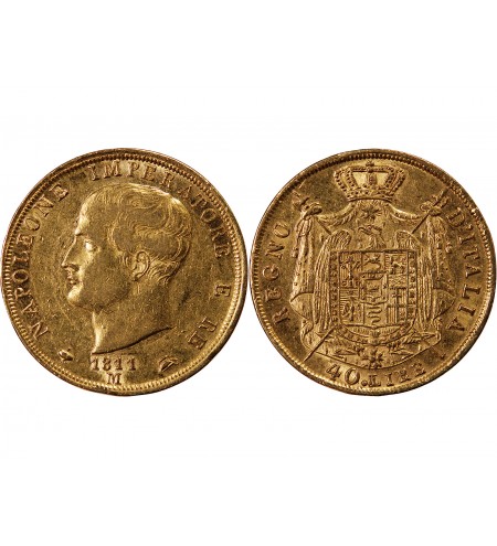 ITALIE, NAPOLEON﻿ 1er - 40 LIRE OR 1811 M MILAN