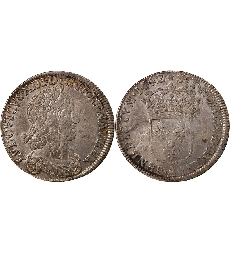 LOUIS XIII - 1/2 ECU ou 30 SOLS ARGENT 1642 A PARIS﻿